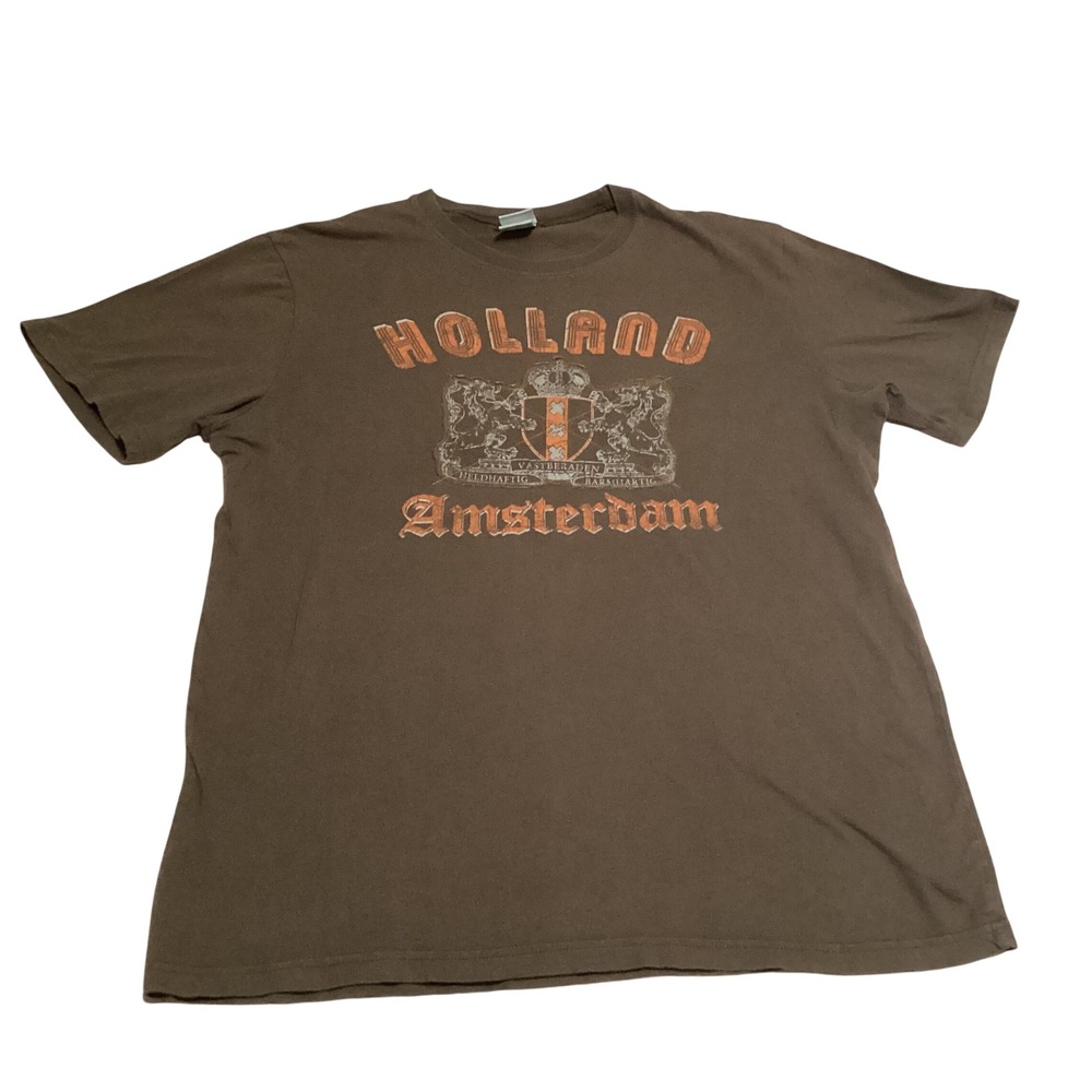 Utility Holland Amsterdam Crest Graphic T-Shirt Brown Mens Large Short Sleeve